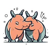 Cute rhinoceros couple in love. Vector illustration.