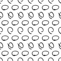 Seamless pattern with black sketch hand drawn round squiggle  shape on white background. Abstract grunge texture. Vector illustration