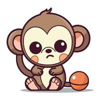 Monkey sitting with ball cartoon character vector illustration. Cute cartoon monkey with ball.