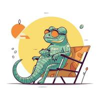 Cute crocodile sitting on a deck chair. Vector illustration.