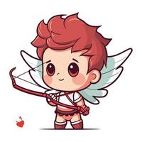 Cute cartoon cupid with bow and arrow. Vector illustration.