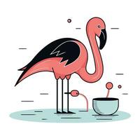 Flamingo and cup of coffee. Flat style vector illustration.