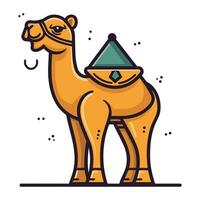 Cute camel with hat. Vector illustration in flat linear style.