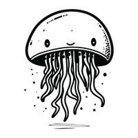 Jellyfish. Black and white vector illustration in doodle style.