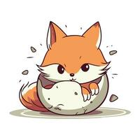 Cute cartoon fox sitting in the egg. Vector illustration isolated on white background.