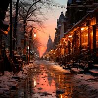 invierno ciudad nuevo york, nuevo año EE.UU, Navidad Días festivos - ai generado imagen foto