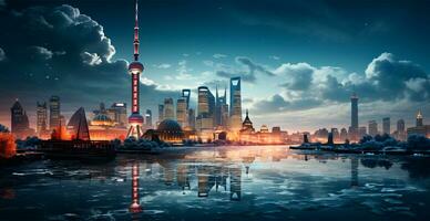 Winter city Beijing, China New Year, Christmas holidays - AI generated image photo