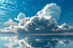 azul cielo y blanco nubes de cerca con avión Oceano ai generativo foto