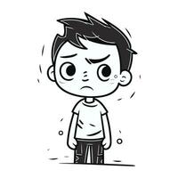 Angry boy cartoon character. Vector illustration. Black and white.