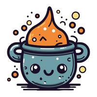 Cute kawaii cauldron. Vector illustration in doodle style.