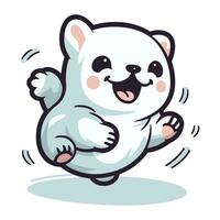 Polar bear jumping on white background. Cute cartoon character. vector