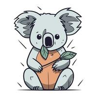 Cute koala with a leaf. Vector illustration in cartoon style.