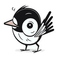 Cute cartoon bird isolated on white background. Black and white vector illustration.