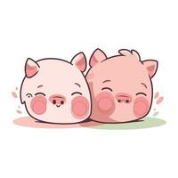Vector illustration of two pigs in love. Cute cartoon pig characters.