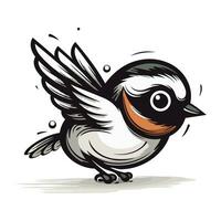 funny cartoon bird. bullfinch. black and white vector illustration