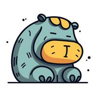 Cute cartoon hippo. Vector illustration isolated on white background.