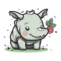 Cute rhinoceros with a rose. Vector illustration.