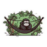 Chimpanzee sitting in a hammock. Vector illustration.