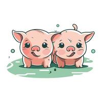 Cute little pigs in cartoon style. Vector illustration on white background.