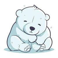 ilustración de un linda dibujos animados polar oso sentado en el piso vector