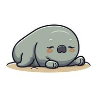 Cute cartoon baby seal sleeping on the ground. Vector illustration.