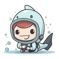 Astronaut boy with shark fin cartoon character vector illustration design.