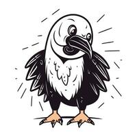 Vector image of a black and white vulture with sun rays.