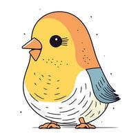 Cute little yellow bird. Hand drawn vector illustration in cartoon style.