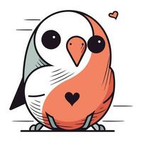 Cute cartoon penguin with a heart in its beak. Vector illustration.