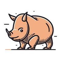 Cute rhinoceros on white background. Vector illustration.