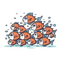 Group of cute fishes in the sea. Vector hand drawn illustration.