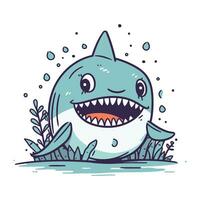 Cute shark in the water. Vector illustration on white background.