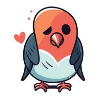 Cute cartoon bird with heart in its beak. Vector illustration.