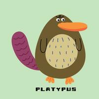 Creative hand drawn children's cartoon illustration of cute platypus vector