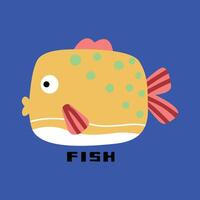 Creative hand drawn children's cartoon illustration of fat puffer fish vector