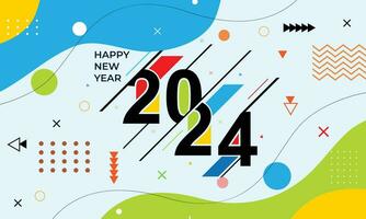 happy new year abstract geometric greeting banner design. new year 2024 minimalist design coloring geometric shape with background. perfect for branding, banner, poster, cover, templates. vector