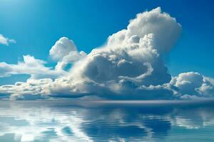 azul cielo y blanco nubes de cerca con avión Oceano ai generativo foto