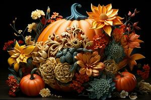 Spooky Curved Pumpkin Halloween Theme AI generative photo