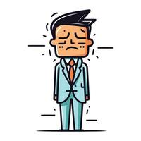 Sad businessman cartoon character. Vector illustration in thin line style design.