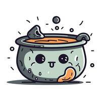 Cute kawaii pot of soup. Vector illustration in cartoon style.