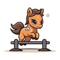 Horse Jumping   Cute Cartoon Animal Character Vector Illustration