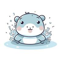 cute hippopotamus animal with water splash vector illustration graphic design