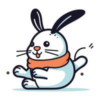 Cute rabbit with scarf. Vector illustration in cartoon flat style.