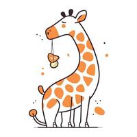 Cute giraffe with a toy in its mouth. Vector illustration.