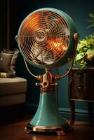 Shot of old standing fan on antique machinery in factory room background Generative AI photo