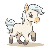 Cute little white horse. Vector illustration isolated on white background.