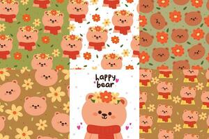 set of seamless pattern bundle, pattern collection cartoon bear. cute wallpaper collection for gift wrap paper, fabric print vector