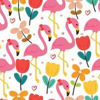 seamless pattern cartoon flamingo with flowers. cute illustration design. animal pattern for gift wrap paper vector