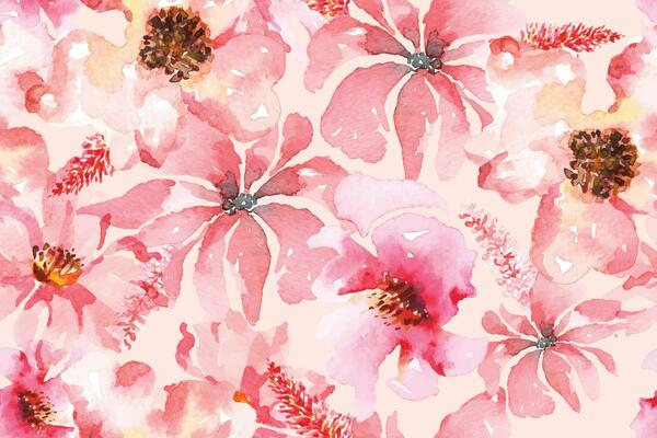 Seamless pattern flower with watercolor.Designed for fabric and wallpaper, vintage style.Blooming floral painting for summer.Botany flower pastel background.Abstract background.