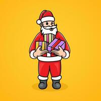 illustration of Santa carrying three gift boxes vector